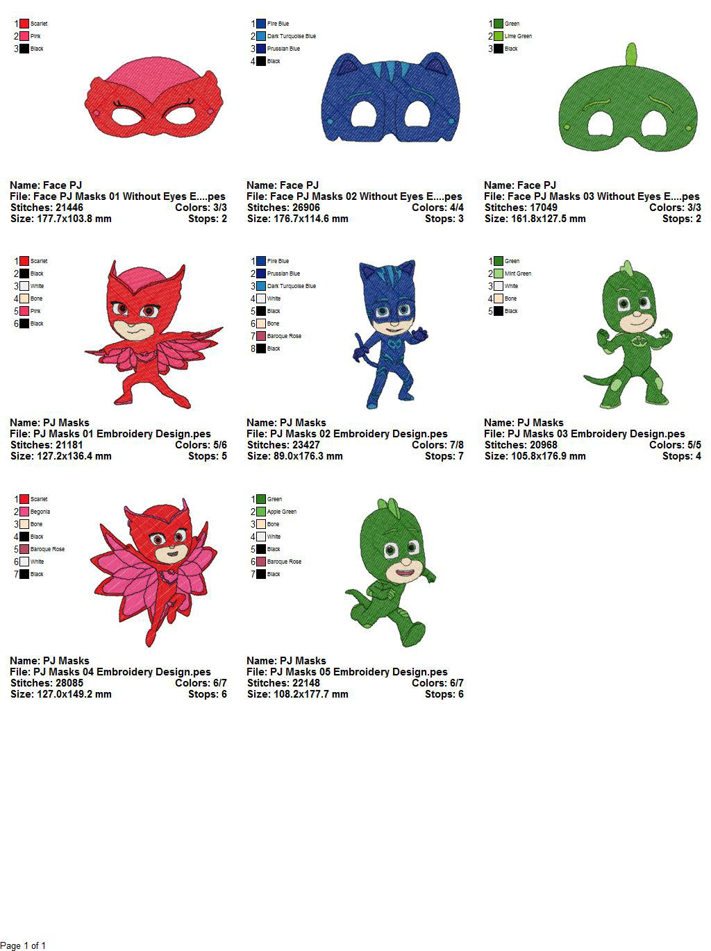 Package 8 PJ Masks 01 Embroidery Designs