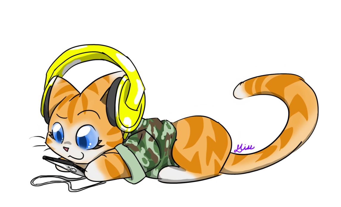 cartoon cat listen to music